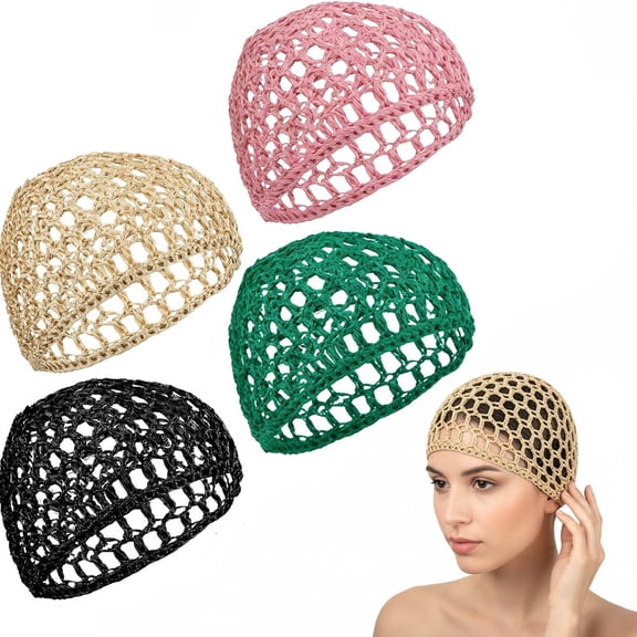 BPPEG 4 Pcs Hair Wrap Net for Sleeping,Crochet Mesh Wrap Caps Knit Snood Hat Thick Short Woman Hairnet Snoods Cover Ornament,Soft Breathable Hairs Bonnet Wig Cap Sleep Cap Hairnet for Women