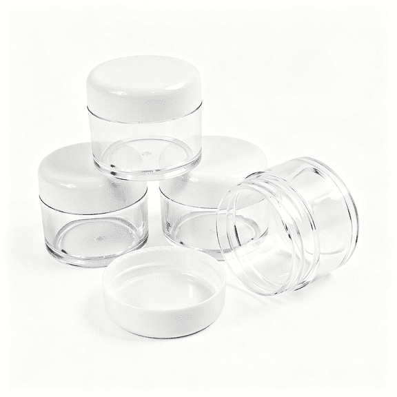 BPPEG 4 Pieces 1 Ounce Empty Clear Plastic Jars with Lids, White | Round Storage Containers, Wide-Mouth, Leak Proof.High Quality Plastic Is Not Fragile Travel Cream Container