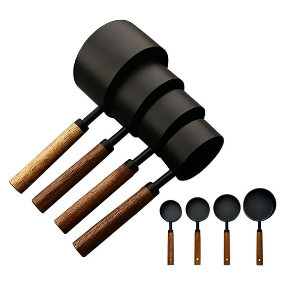 BPPEG 4-piece Black Stainless Steel Measuring Cups Kitchen Gadgets for Cooking Baking,Wooden Handle Stackable Nesting Measuring Cup Set Dishwasher Safe Black
