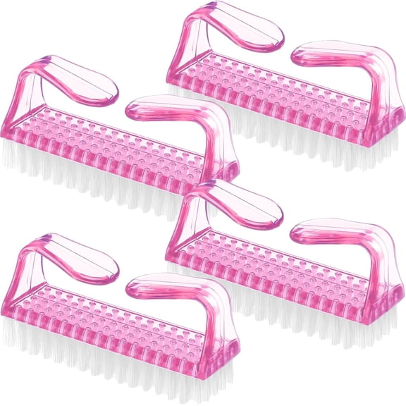 BPPEG 4Pcs 3X1.5X1"Handle Plastic Nail Brush Nail Hand Scrubbing Cleaning Brush,Pink Nail Brush Ergonomic(Pink)