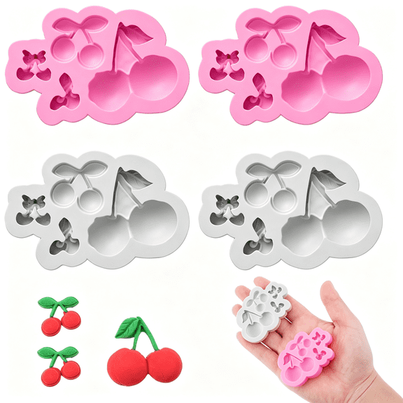 BPPEG 4Pcs Cherry Silicone Molds,Cute Cherry Chocolate Molds,3D Cherries Fondant Mold Fruit Cake Decorating Molds for Candy Chocolate Cupcake Polymer Clay Candy Molds