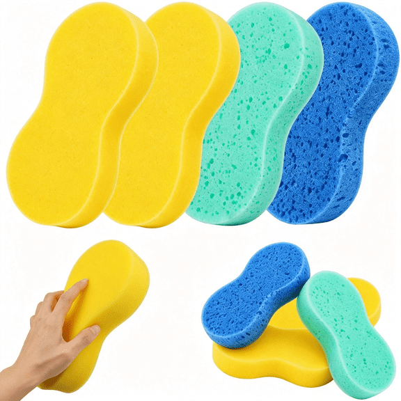 BPPEG 4Pcs Large Car Wash Sponge, Extra Thick Multi-Purpose Foam Cleaning Sponges | 8.6" X 4.3" Non-Scratch Scrubber Colorful with Easy Grip Design Nice Water Absorption Reusable