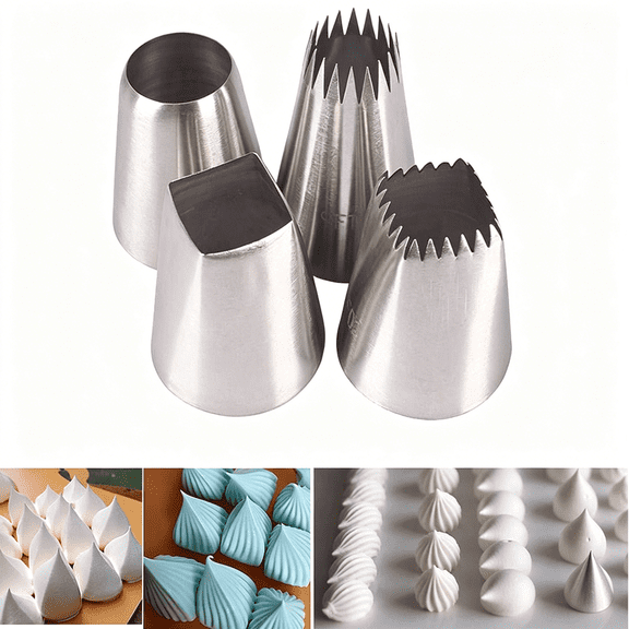 BPPEG 4Pcs Large Piping Tips Set,Pastry Tips Set Cake Decorating Icing Piping Tip Set Frosting Tips Set Cake Piping Nozzles Tips Kit Square Round Icing Piping Tips Decorating Tube Set