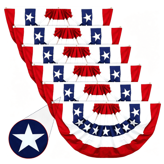 BPPEG 4Th of July Decorations 3X6 Ft, 6 Pack American Flag Bunting for Outdoor, Fourth of July Bunting Patriotic Memorial Day, Independence Day Decor, Red White and Blue Usa Flag Pleated Fan Flag
