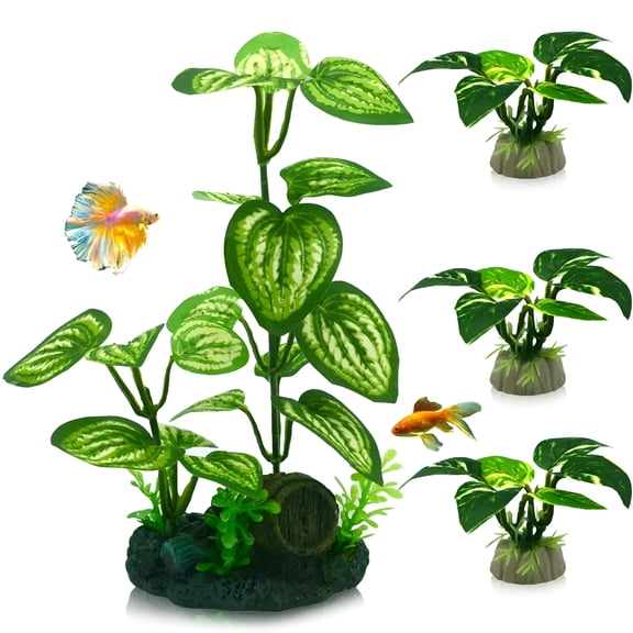 BPPEG 4X Aquarium Silk Plants for Betta Fish Tank, Green Aquatic Grass Foreground Decor