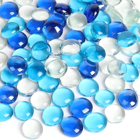 BPPEG 5 Lb Flat Glass Marbles,500Pcs Blue Mixed Color Flat Gems Decorative Glass Stones Vase Filler Beads Table Scatter Decor