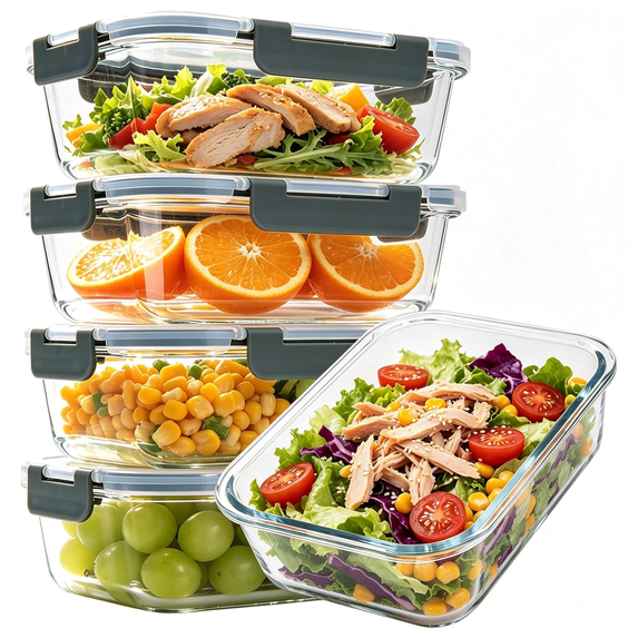 BPPEG 5 Pack 36oz Glass Storage Containers with Lids,Grey|Glass Meal ...