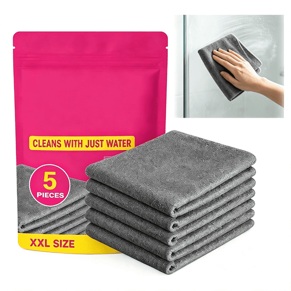 BPPEG 5 Pack Magic Cleaning Cloth, Lint Free Reusable Towels for Glass, Window, Kitchen, Stainless Steel, Car & Screen, Magic Cloth