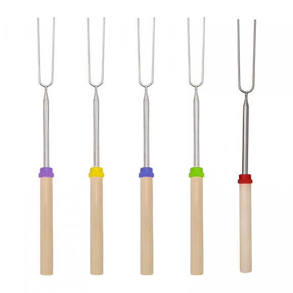 BPPEG 5 Pack Rotating Marshmallow Roasting Sticks,Rotating Roasting Sticks Extendable 30In Long Metal with Wooden Handle,For Marshmallow,Hot Dogs,Camping