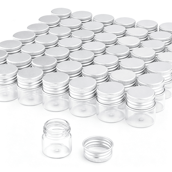 BPPEG 50 Pack,10Ml Clear Glass Essential Oil Bottle,Empty Travel Glass Liquid Sample Vial Decorations Preservation Storage Vials Test Jars Container -1.18" W X 1.18" H