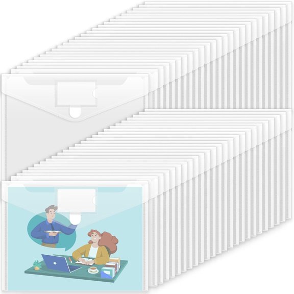 BPPEG 50 Pack Plastic Envelopes Poly Envelopes, Clear Document Flie Folders Us Letter A4 Size File Envelopes with Label Pocket for School Home Work Office Organization, Clear
