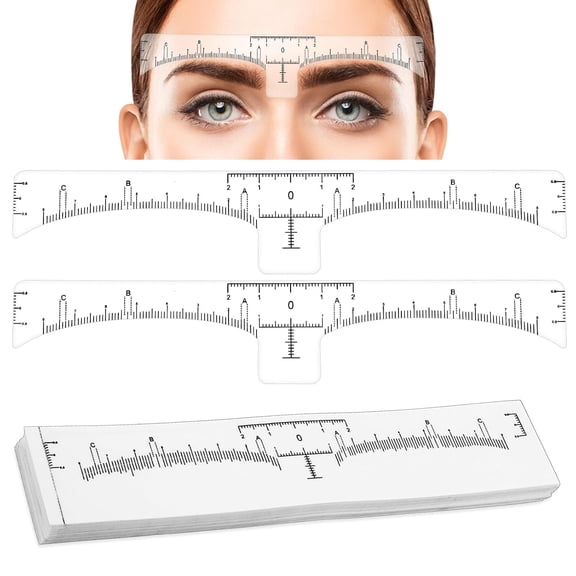 BPPEG 50 Pcs Eyebrow Ruler Stencils - Disposable Brow Ruler Sticker, Microblading Eyebrow Template, Brow Measuring Shaper Tool, Eyebrow Mapping Makeup Tool