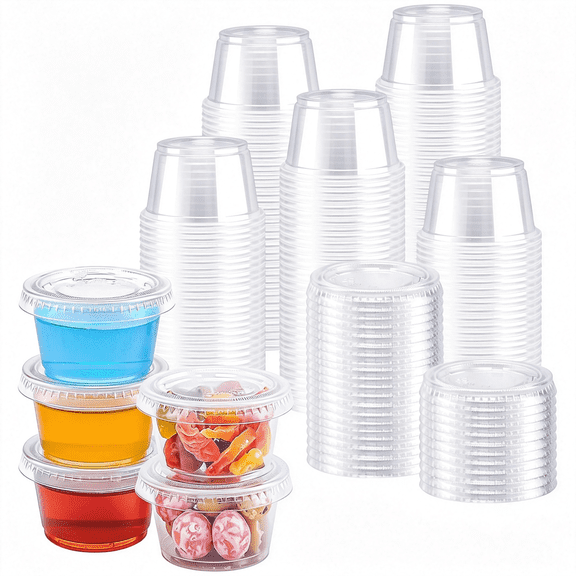 BPPEG 500 Sets 1 Oz Plastic Jello Shot Cups with Lids,Small Portion Cups,Clear Disposable Condiment Cups,Mini Sample Cups,Airtight Sauce Containers for Salad Dressing,Snacks,Souffle,Daily Use
