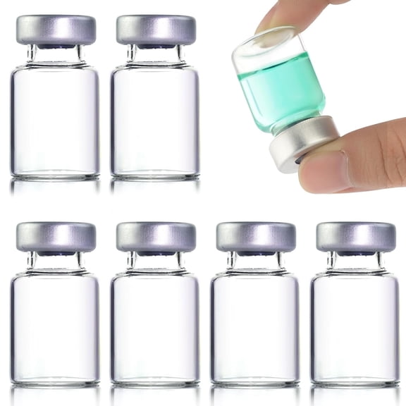 BPPEG 50Pcs 5Ml Sealed Sample Vials,Transparent Glass Vials with Self Healing Injection Port 5Ml Vial