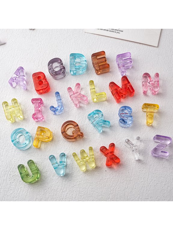 52Pcs Chunky Acrylic Letter Beads,Bubble Alphabet Beads A-Z with Large Hole Clear Crystal Finish,Diy Jewelry Making Beads for Bracelets,Keychains,Bag Charms&Crafts