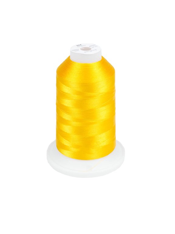 5500Yds/5000M 40WT Polyester Embroidery Thread Harvest Gold 206 | Large 5000M spool with thread lock base feeds smoothly for stable 40WT polyester stitching on home and commercial machines.
