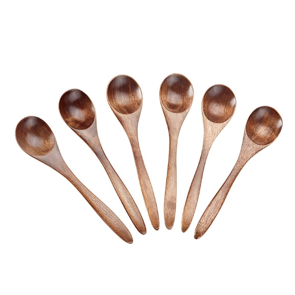 BPPEG 6-Pack Natural Wooden Spoons for Cooking & Eating,Eco-Friendly Small Spoons Set,Non-Toxic,Perfect for Honey,Condiments,Coffee Stirring Wooden Spoons for Eating