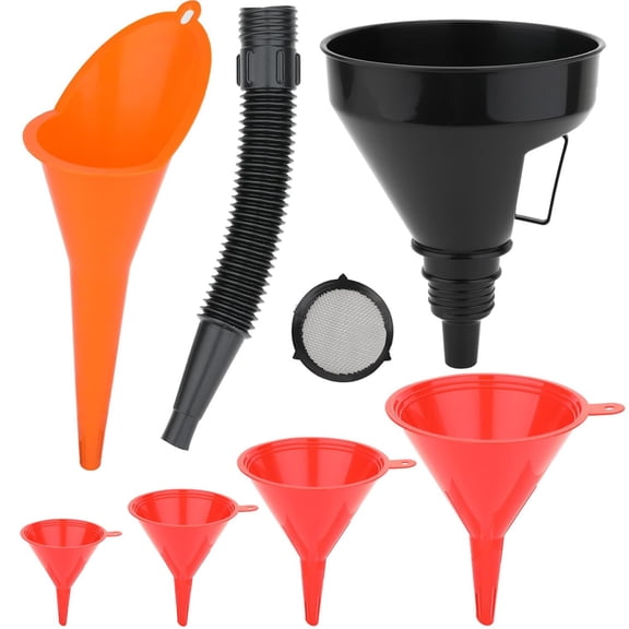 BPPEG 6 Pcs Automotive Oil Funnel Set-Wide Mouth Fuel Funnels with Long Neck,Flexible Spout & Removable Filter-for Gasoline,Coolant,Water,Engine Oil