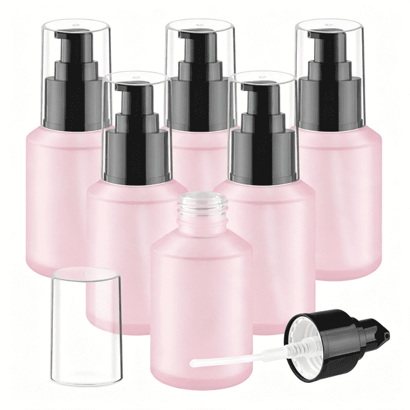 BPPEG 6 Pcs Empty Glass Pump Bottles Refillable Cream Lotion Bottles Travel Sample Bottle Cosmetic Dispenser Bottle Containers for Lotion Cream Emulsion Essence (Pink, 60Ml/2Oz)