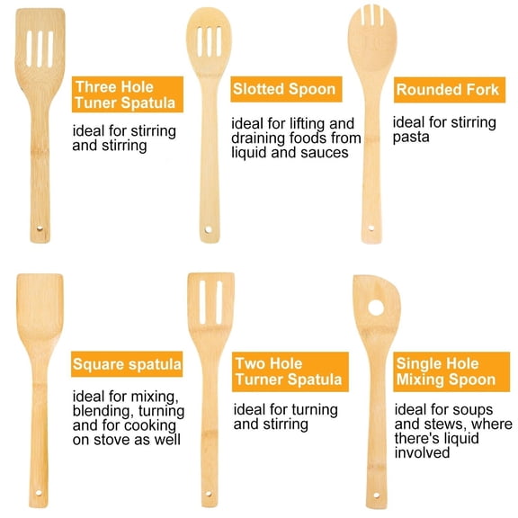 BPPEG 6 Piece Wooden Cooking Utensil Set Bamboo Kitchen Spatula Spoons Tools Wood Kit Bamboo Cooking Utensils