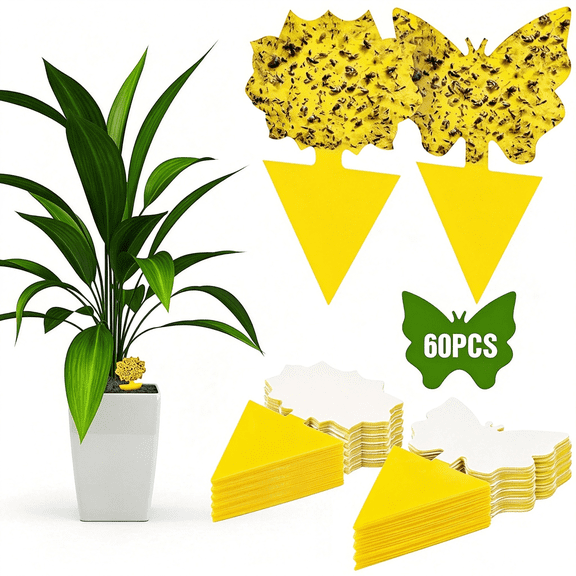 BPPEG 60 Pack Yellow Sticky Plant Bug Traps,Non-Toxic Odorless Fungus Gnat Fruit Fly Killer Sticky Cards for Indoor Outdoor Garden Plants Safe Yellow Sticky Traps for Plant Gnats