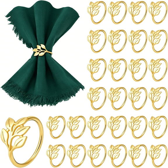 BPPEG 60Pcs Gold Leaf Napkin Rings, Metal Gold Holder Table Napkin Rings Dinner Banquet Table Decoration Dining Table Setting for Thanksgiving Christmas Halloween Holiday Wedding Party Events