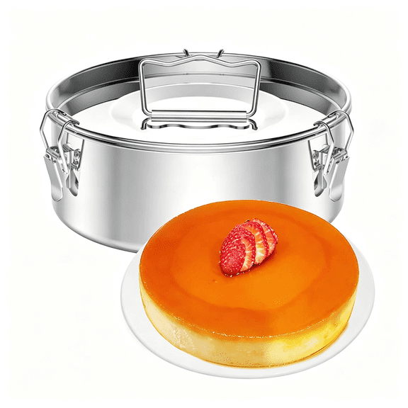 BPPEG 7.5" Flan Mold for Fast Pot 6Qt to 8Qt 304 Stainless Steel Flan Pan Mold with Lid Handle 1.5Qt Round Flan Baking Pan Stainless Steel with Lid Handle Baking Pan