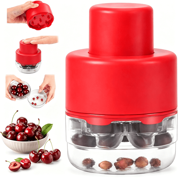 BPPEG 7-In-1 Cherry Pitter Tool for 7 Cherries at Once, Large Capacity Cherry Corer & Cherry Seed Remover with Splash Guard, Easy Push Fruit Pitter for Cherries, Olives, Red Dates, Red