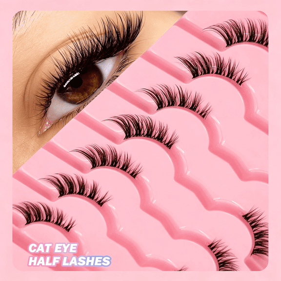 BPPEG 7 Pairs Half Corner Eyelashes Natural Look Cat Eye Fauxmink False Eyelashes,Fluffy Soft Long Half Lashes Suitable for Daily Use Strip Lashes,Lashes,Eyelashes,Fake Lashes