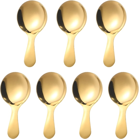 BPPEG 7 Pcs Golden Short Handle Spoons Scoops Stainless Spoons Mini Scoops for Canisters Small Coffee Scoops Candy Scoops for Salt Sugar Condiments Coffee Tea Dessert