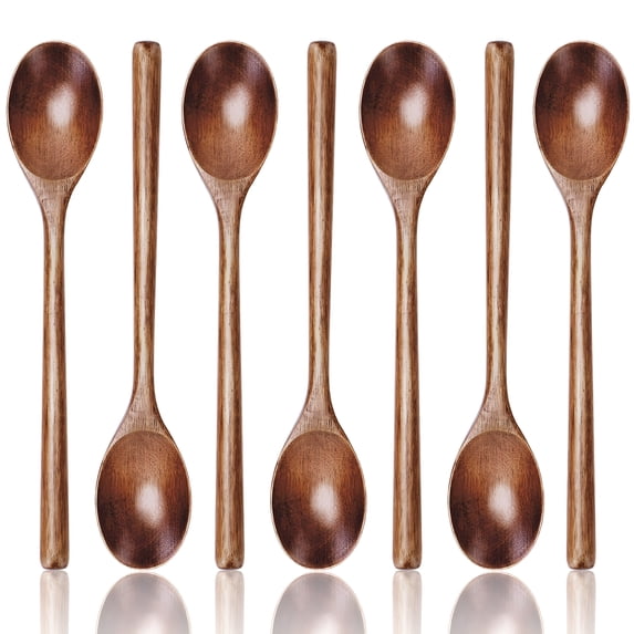 BPPEG 7 Pcs Wooden Spoons for Cooking,9.3 Inch Wooden Spoons for Eating ...