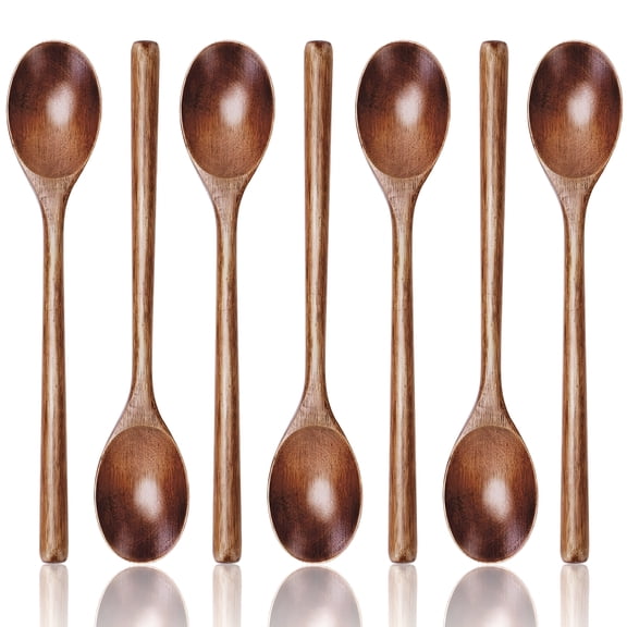 BPPEG 7 Pcs Wooden Spoons for Cooking,9.3 Inch Wooden Spoons for Eating Mixing Stirring Tasting Baking,Long Handle Spoons for Serving,Cooking Utensils Set for Sauce Soup Honey Tea Soda Dessert