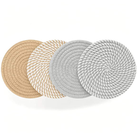 BPPEG 7" Trivets for Dishes, Pots and Pans, 4 Heat Resistant Hot Pads, Pot Holders for Kitchen, Plate Mats for Kitchen Decor (Gray & Brown)