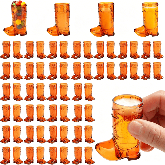 BPPEG 72 Pcs Cowboy Boot Shot Glasses,1 Oz Brown Plastic Mini Boot Cups,Western Cowboy Party Favors for Weddings,Bachelorette Parties and Bar Events