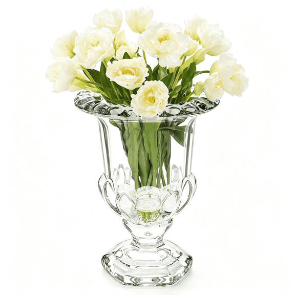 BPPEG 8 Inch Glass Urn Vase, Large Crystal Glass Vase, Vintage Vases for Centerpiece, Pedestal Flower Bottle, Decorative Vases for Wedding Home Decor Housewarming Gift