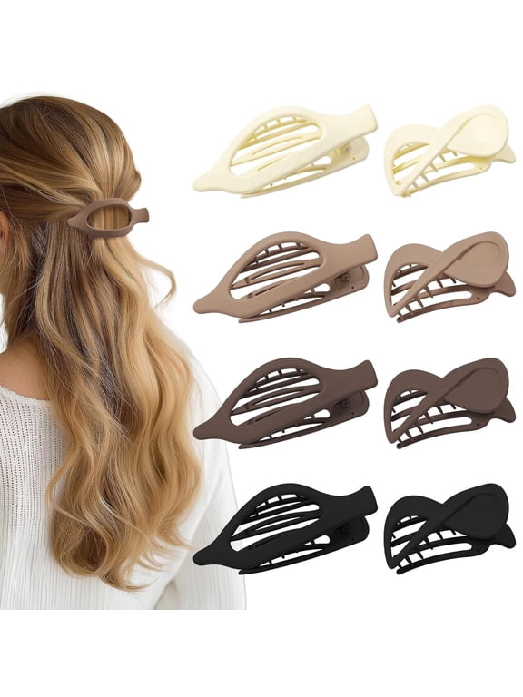 8 Pack French Flat Hair Claw Clips Matte & Glossy No-Slip Hair Claw Strong Hold Styling Barrettes for Women No-Slip French Hair Pin