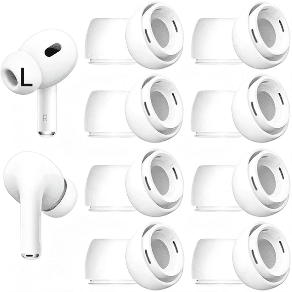 BPPEG 8 Sets Large Size Ear Tips Replacement for Airpods Pro 2Nd / 1St Generation,With Noise Reduction Hole,Silicone Eartips Ear Cap 8 Pairs Compatible with Airpods Pro 2 /Airpodspro 1,White L