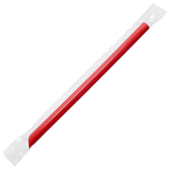 BPPEG 9" Boba Straws (10mm) Poly Wrapped Individually Wrapped Straws - Red - 1,600 Ct