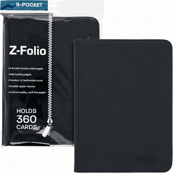 BPPEG 9-Pocket Lx Album-Black,Secure Zipper Card Organizer,Premium Leatherette Card Collection Binder,Trading Card Binder for Pokemon,Mtg,Sport Cards and More