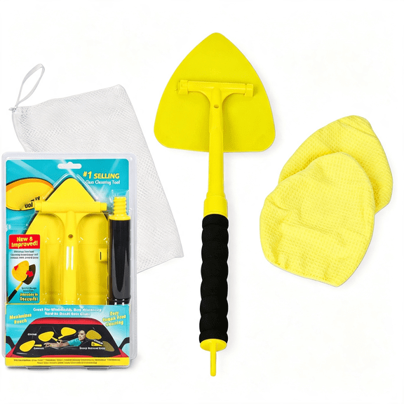 BPPEG 95160 Reach & Clean Windshield Cleaning Tool and Car Window Cleaner Tool for Interior and Exterior Auto Glass, Trucks, Suvs, Rvs and Home Windows with 2 Microfiber Pads and Storage Bag