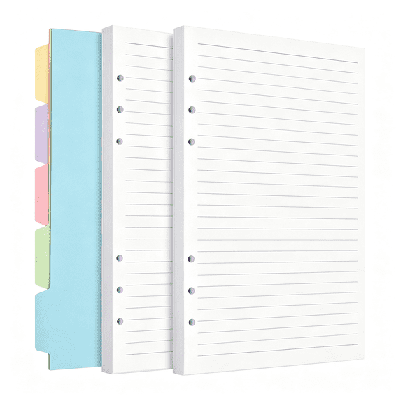 BPPEG A5 Refill Paper, 6 Ring Lined Paper, 240 Pages, White | A5 Binder Inserts for Budget Planner Journals Notebook, Planner Inserts for A5 6 Ring Binder, Loose Leaf Paper