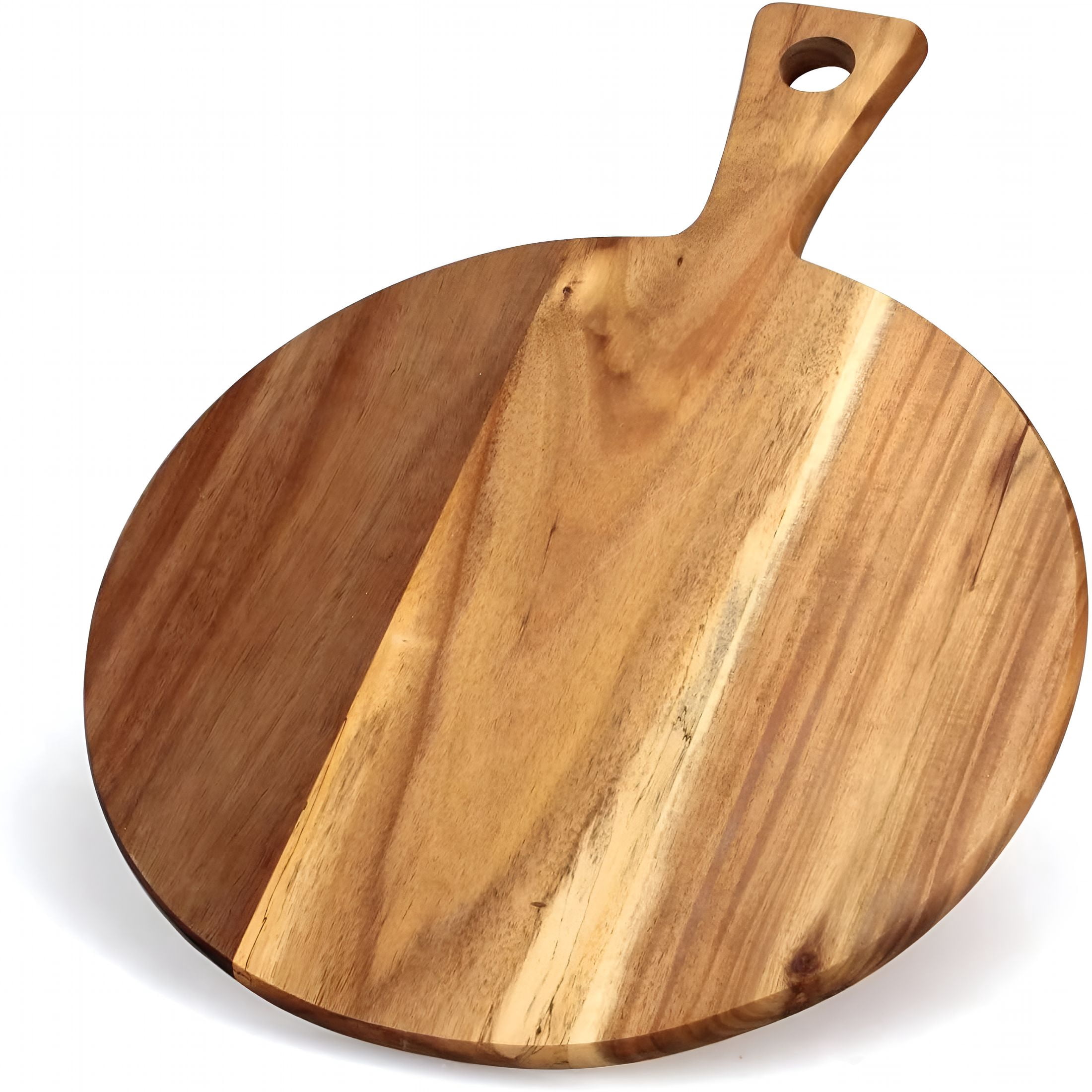 BPPEG Acacia Wood Cutting Board with Handle Wooden Chopping Board Round Cutting Boards for Kitchen Large Charcuterie Board Tray Teak Meat Cheese Board Bread Serving Platter Butcher Block Pizza Board