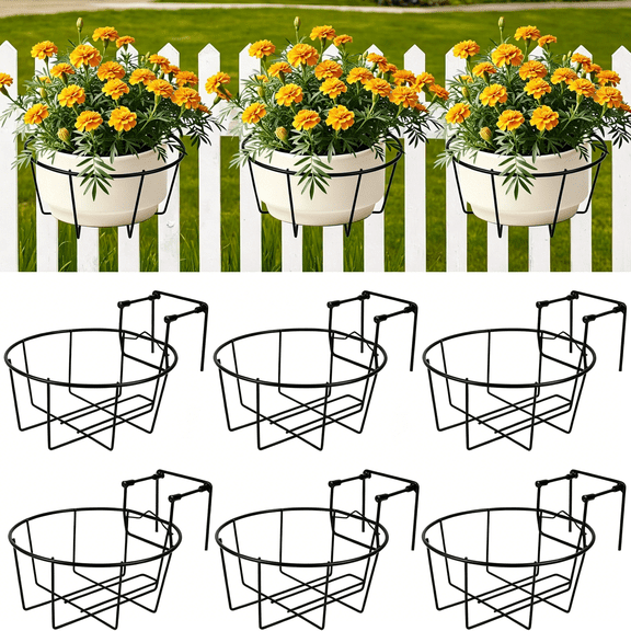 BPPEG Adjustable Hanging Railing Planter,6 Pack Fit 1.5 to 4.5 Inches Railing,Weather-Resistant Metal Balcony Rail Planters,Work for Outdoor Fence Deck Garden Patio Decor