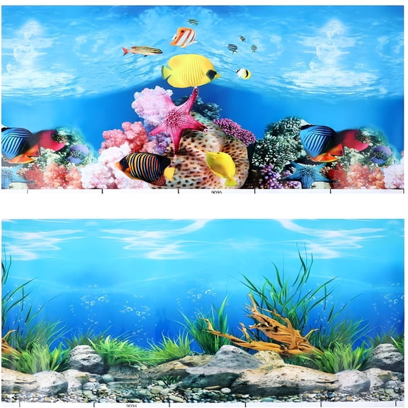 BPPEG Aquarium Background Sticker,3D Double-Sided Adhesive Wallpaper Fish Tank Background Decorative Pictures Underwater Backdrop Image Decor (62X30Cm/24.41" X 11.81")
