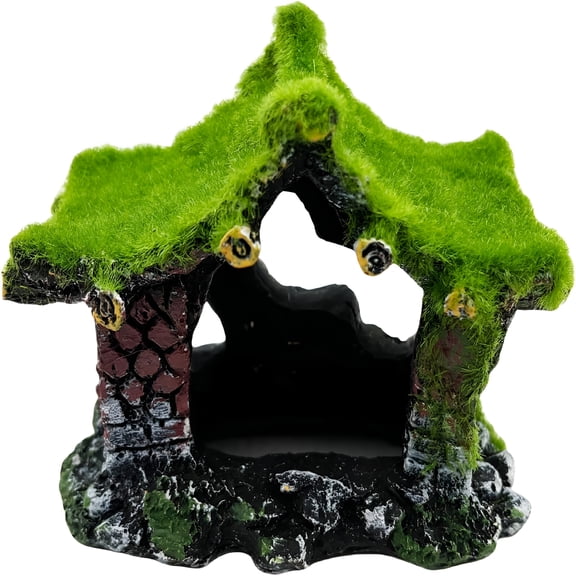 BPPEG Aquarium Decoration Resin Hollow Hideout House,Small Betta Fish Hide Accessories Cave Ornament Tank Small Fish Shrimp Hideaway with Moss