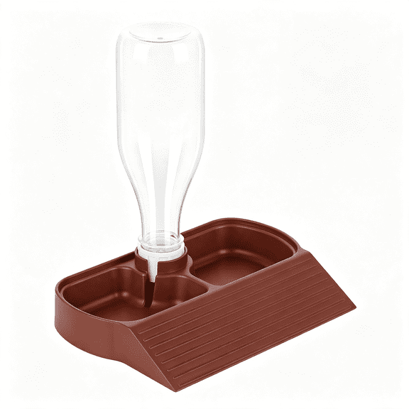 BPPEG Automatic Reptile Water Feeder Automatic Water Dispenser with Ramp 2-In-1 Turtle Water Bowl Food Dish for Tortoise, Gecko, Snake, Bearded Dragon, Lizard (Brown Red)