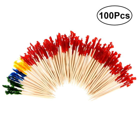 BPPEG Bamboo Cocktail Picks 100 Count Colorful Plastic Strip Flower Picks for Party Supplies