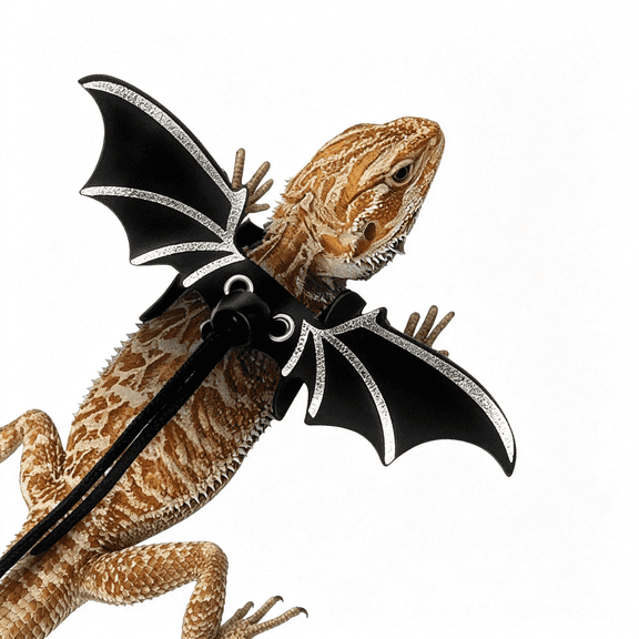 BPPEG Bearded Dragon Leash Harness Adjustable Reptile Lizard Harness with Gold Dinosaur Wing Soft Leather Traction Rope 3 Sizes for Bearded Dragons Geckos Chameleons Small Pets(Sliver