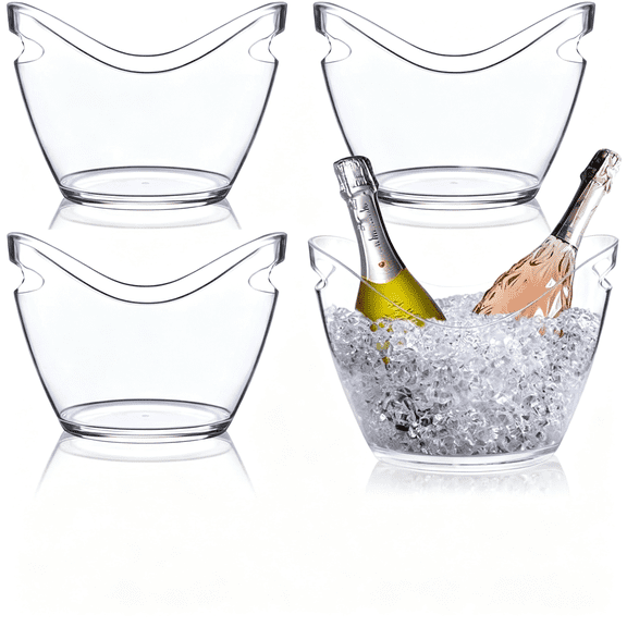 BPPEG Beverage Tubs for Parties Plastic Ice Bucket for Cocktail Bar Clear Acrylic Wine Bucket Drink Bucket Cooler for Chiller Bin for Champagne Or Beer (4 L)
