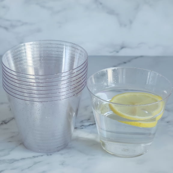 BPPEG Blush Glittered Clear 12 Pieces 9 Oz Disposable Plastic Wine Glasses Tableware Disposable Wine Glasses for Parties